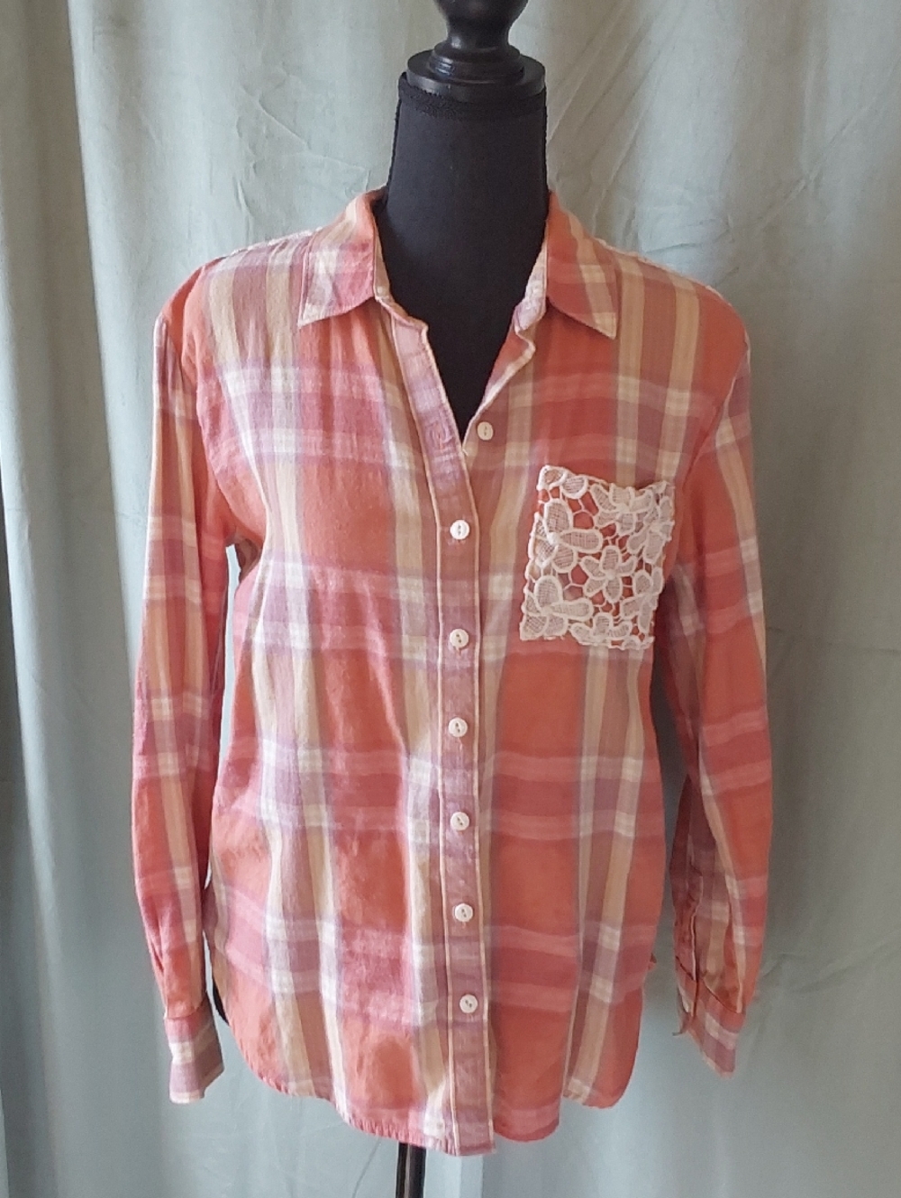 100% Cotton "hippie laundry" Pink & Cream Plaid Shirt Top